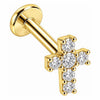 Silver 925 Labret Clear Stone Cross Internally Threaded