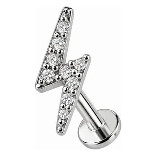 Silver 925 Labret Lightning Bolt With Stones Internally Threaded