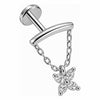 Silver 925 Labret Curved Bar Flower Chain Internally Threaded