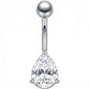 Titanium Belly Button Piercing Clear Teardrop Shaped Stone Internally Threaded