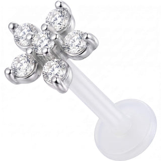 Titanium Labret Clear Stone Flower Internally Threaded