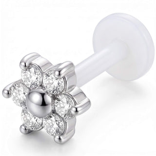 Titanium Labret Flower With Clear Stones Internally Threaded