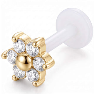 Titanium Labret Flower With Clear Stones Internally Threaded