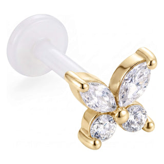 Titanium Labret Clear Stone Butterfly Internally Threaded