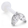 Titanium Labret Double Marquise Stone Leaf Internally Threaded