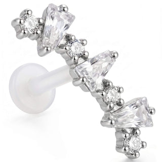 Titanium Labret Curved Alternating Stone Cluster Internally Threaded