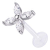 Titanium Labret Four Petal Stone Flower Internally Threaded