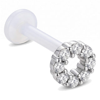 Titanium Labret Open Circle With Stones Internally Threaded