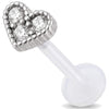 Titanium Labret Heart With Three Stones Internally Threaded