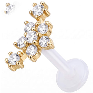 Titanium Labret Cross Stone Cluster Internally Threaded