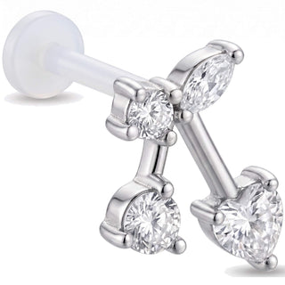 Titanium Labret Dangling Heart Stone Cluster Internally Threaded
