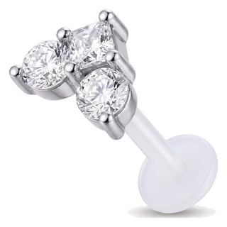 Titanium Labret Three Stone Cluster Internally Threaded