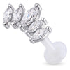 Titanium Labret Curved Marquise Stone Cluster Internally Threaded
