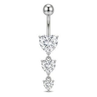 Belly Button Piercing Triple Heart Stone Dangle Internally Threaded