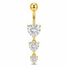 Belly Button Piercing Triple Heart Stone Dangle Internally Threaded