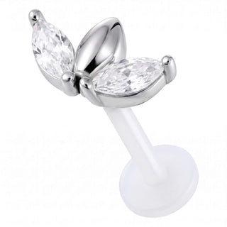 Titanium Labret Triple Marquise Stone Cluster Internally Threaded