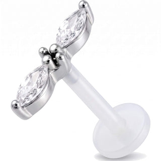 Titanium Labret Double Marquise Stones Internally Threaded