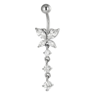 Titanium Belly Button Piercing Butterfly With Dangle Stones Internally Threaded