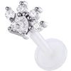Titanium Labret Paw Print With Stones Internally Threaded