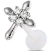 Titanium Labret Cross With Four Stones Internally Threaded