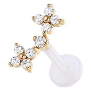 Titanium Labret Curved Flower Stone Cluster Internally Threaded
