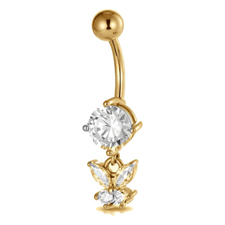 Titanium Belly Button Piercing Round Stone Butterfly Dangle Internally Threaded