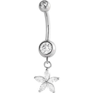 Belly Button Piercing Dangling Five Petal Flower Internally Threaded