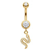 Belly Button Piercing Dangling Snake With Stones Internally Threaded