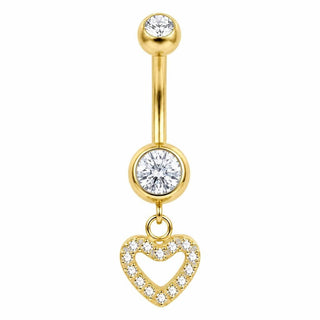 Belly Button Piercing Dangling Open Heart With Stones Internally Threaded